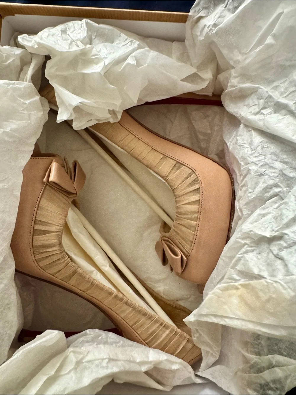 Christian Louboutin Angelique Nude chiffon Peep-Toe Stiletto with Red Sole